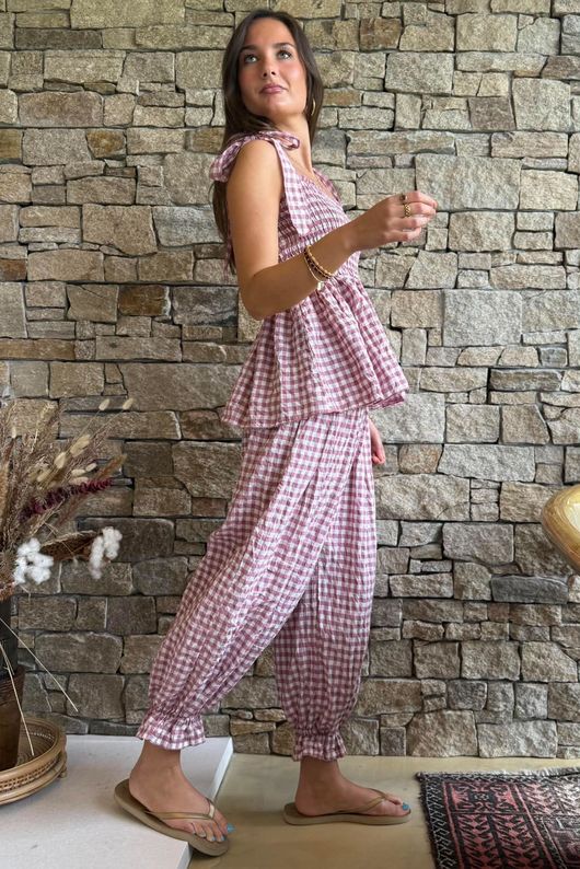 Nonni Gingham Bandeau Cami Indian Pink